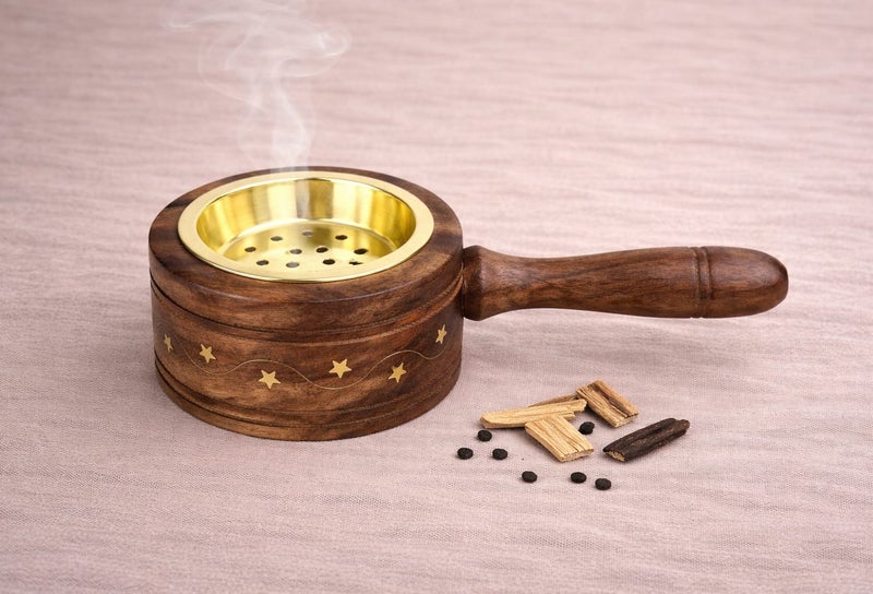 Radin Wood Bakhoor Burner With Handle Traditional Charcoal Incense Burner For Oud And Bakhoor Handmade Mabkhara Made In India - Image 2
