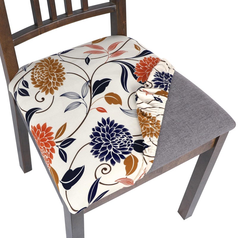SearchI Seat Covers for Dining Room Chairs Stretch Printed Chair Seat Covers Set of 6 Removable Washable Upholstered Chair Seat Protector Cushion Slipcovers for Kitchen OfficeFlowers Pattern