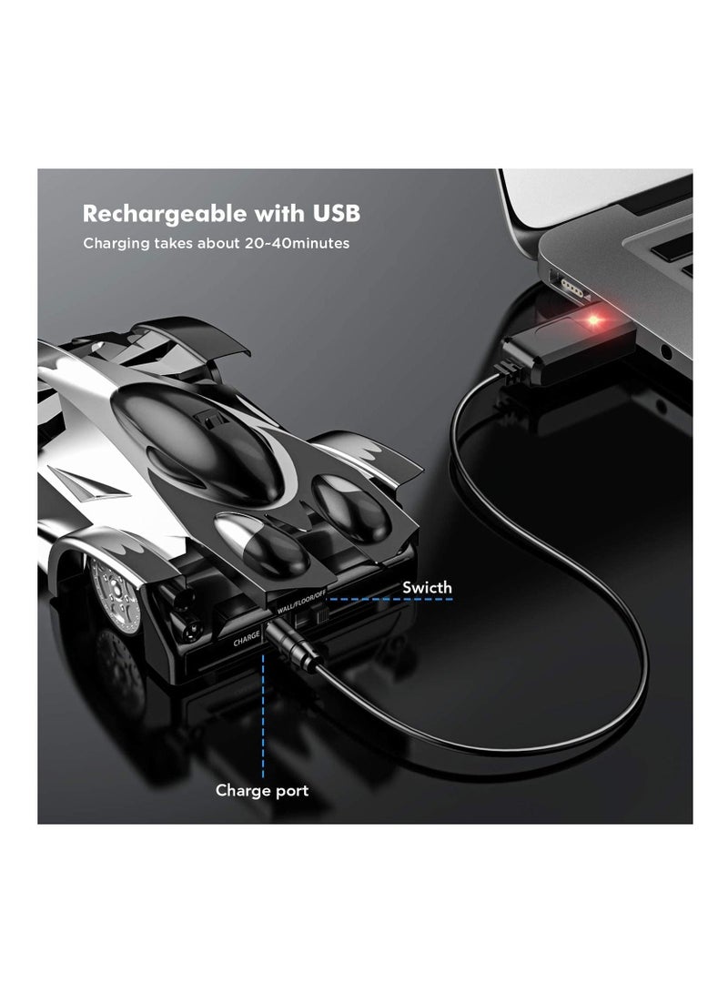 Remote Control Car,  for Kids, Rc Cars Car Toys Wall Climbing Car Dual Mode 360°Rotating Stunt Rechargeable High Speed Vehicle with LED Lights (Black and White) - Image 4