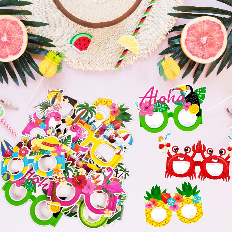 Moon Boat 60Pcs Hawaiian Luau Paper Glasses for Adults Bulk, Summer Beach Party Photo Props Hawaii Tiki Tropical Pool Sunglasses Decorations Supplies - Image 5