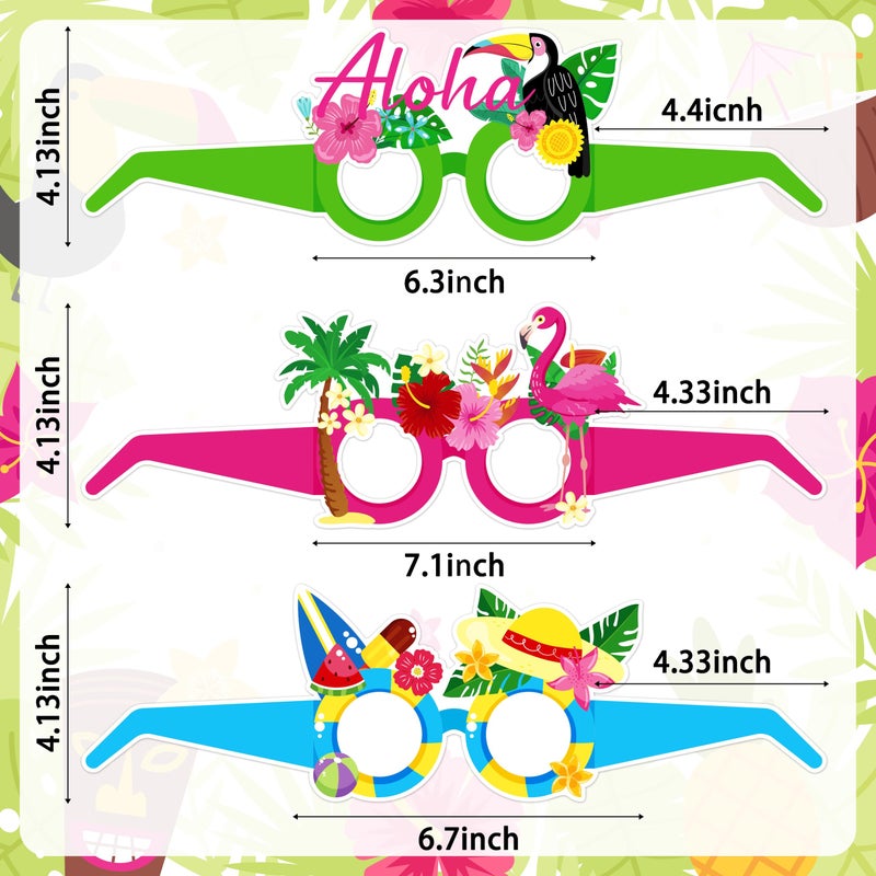 Moon Boat 60Pcs Hawaiian Luau Paper Glasses for Adults Bulk, Summer Beach Party Photo Props Hawaii Tiki Tropical Pool Sunglasses Decorations Supplies - Image 4