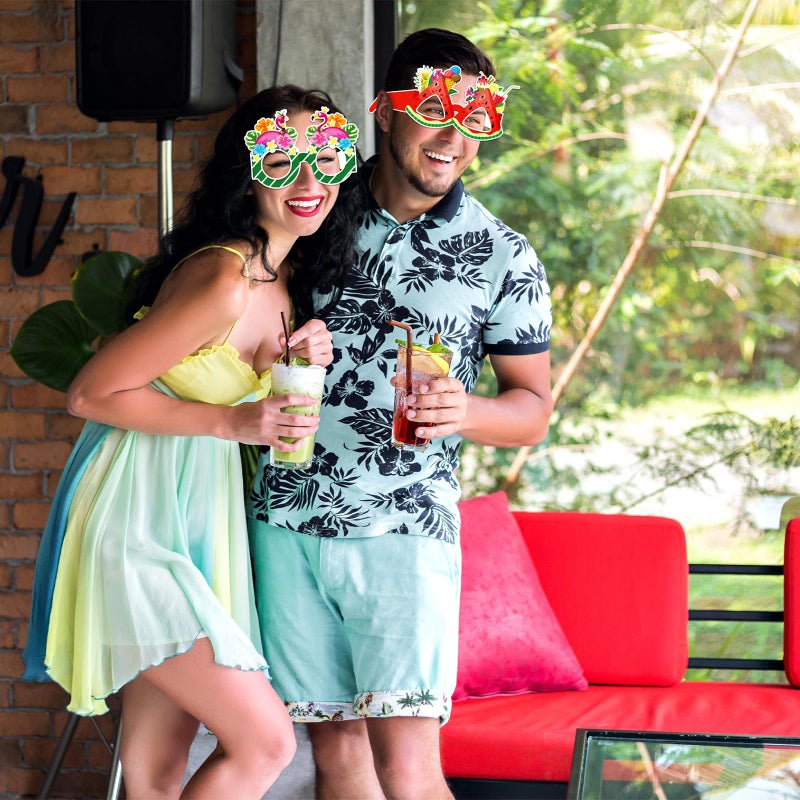 Moon Boat 60Pcs Hawaiian Luau Paper Glasses for Adults Bulk, Summer Beach Party Photo Props Hawaii Tiki Tropical Pool Sunglasses Decorations Supplies - Image 2