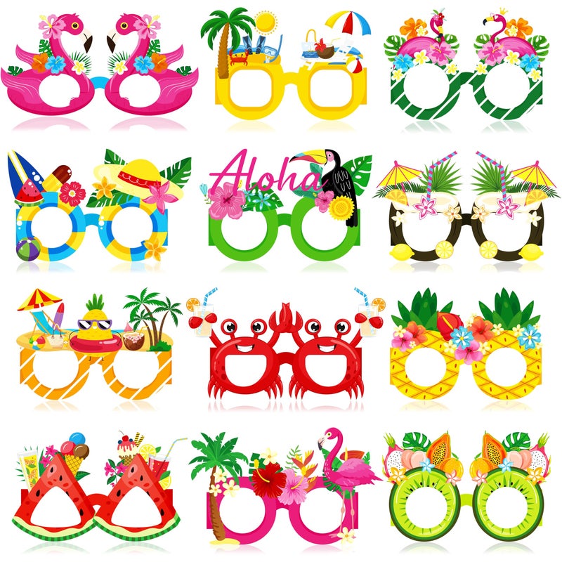Moon Boat 60Pcs Hawaiian Luau Paper Glasses for Adults Bulk, Summer Beach Party Photo Props Hawaii Tiki Tropical Pool Sunglasses Decorations Supplies - Image 1