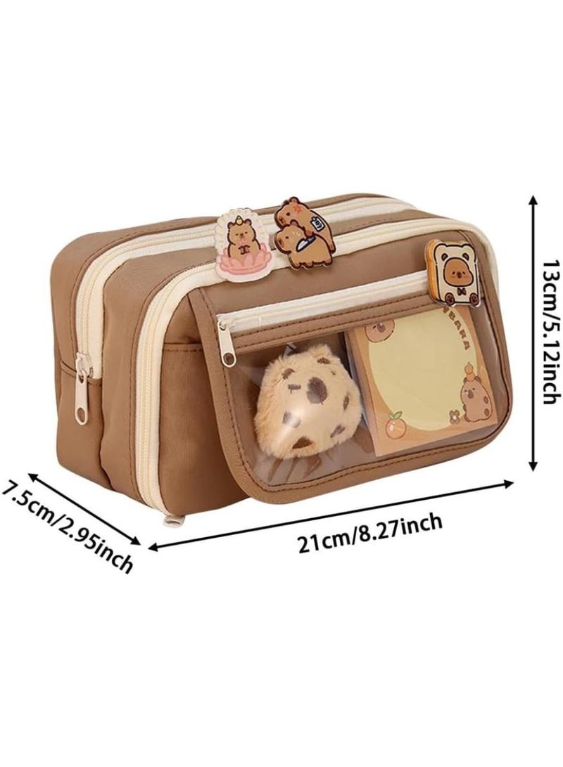  طائرة ورقية 9 طبقات تصميم مقلمة ذات سعة كبيرة للأولاد والبنات والمراهقين، مقلمة أقلام رصاص، قرطاسية، منظم مقلمة للمدرسة والمكتب، مقلمة حيوانات لطيفة - بني - Image 2