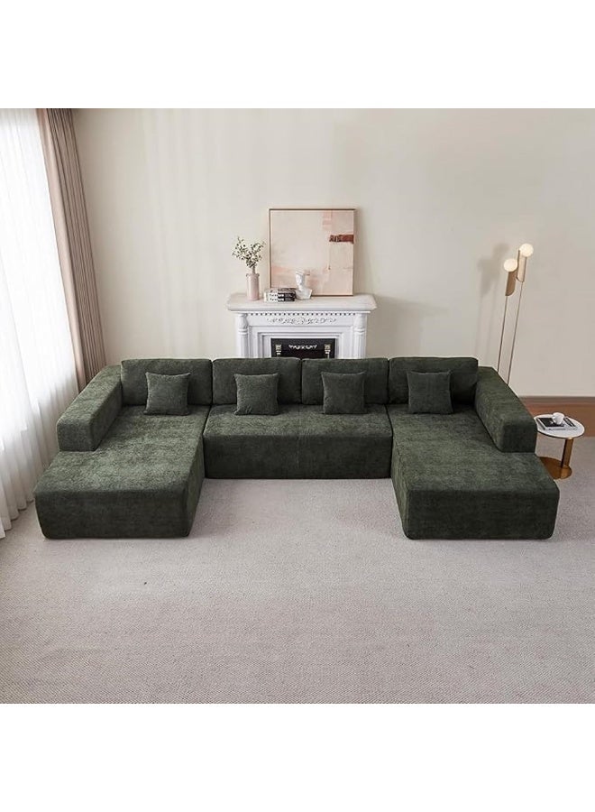 Poppins Home Contemporary U-Shaped 5-Seater Sofa  Oversized Fabric Couch for Living Room (Green)  - Image 4