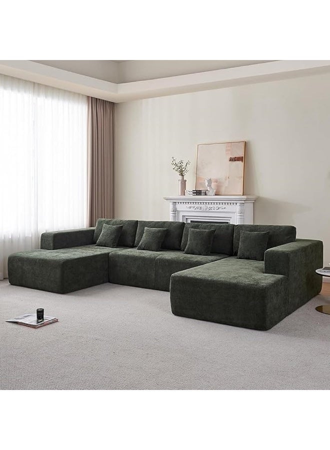 Poppins Home Contemporary U-Shaped 5-Seater Sofa  Oversized Fabric Couch for Living Room (Green)  - Image 1