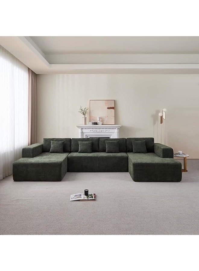 Poppins Home Contemporary U-Shaped 5-Seater Sofa  Oversized Fabric Couch for Living Room (Green)  - Image 3