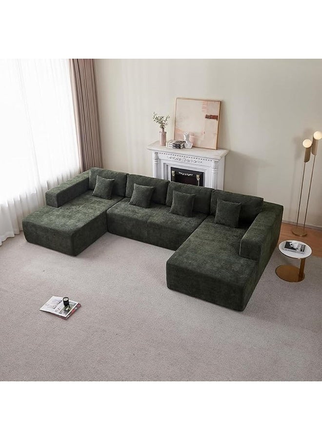 Poppins Home Contemporary U-Shaped 5-Seater Sofa  Oversized Fabric Couch for Living Room (Green)  - Image 5