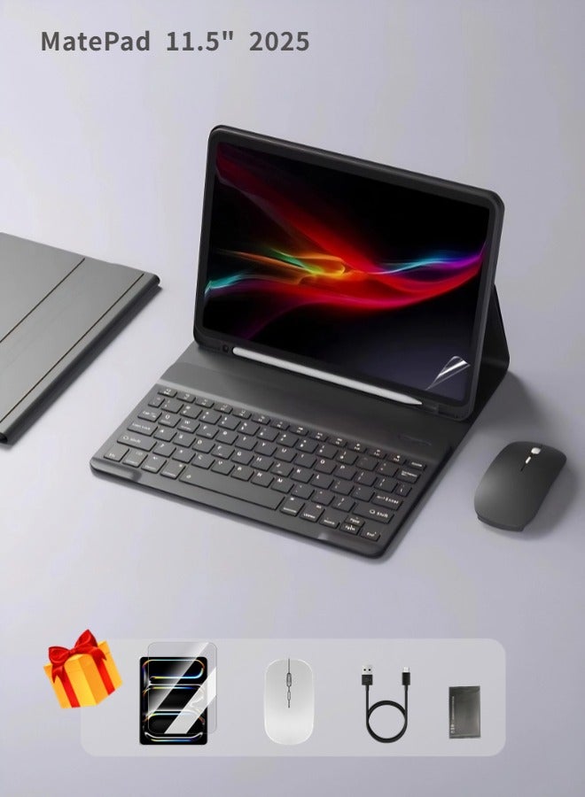 Keyboard Case For Huawei Matepad 11.5-Inch, Detachable Bluetooth Keyboard Case, Full Shockproof Leather Case, Gold Triangle Stand, Built-In Pen Slot, Flip Case, Smart Wakeup/Free Shutdown/2-In-1 Screen Protector/Desert Dust Film/Leather Case - Black - Image 1