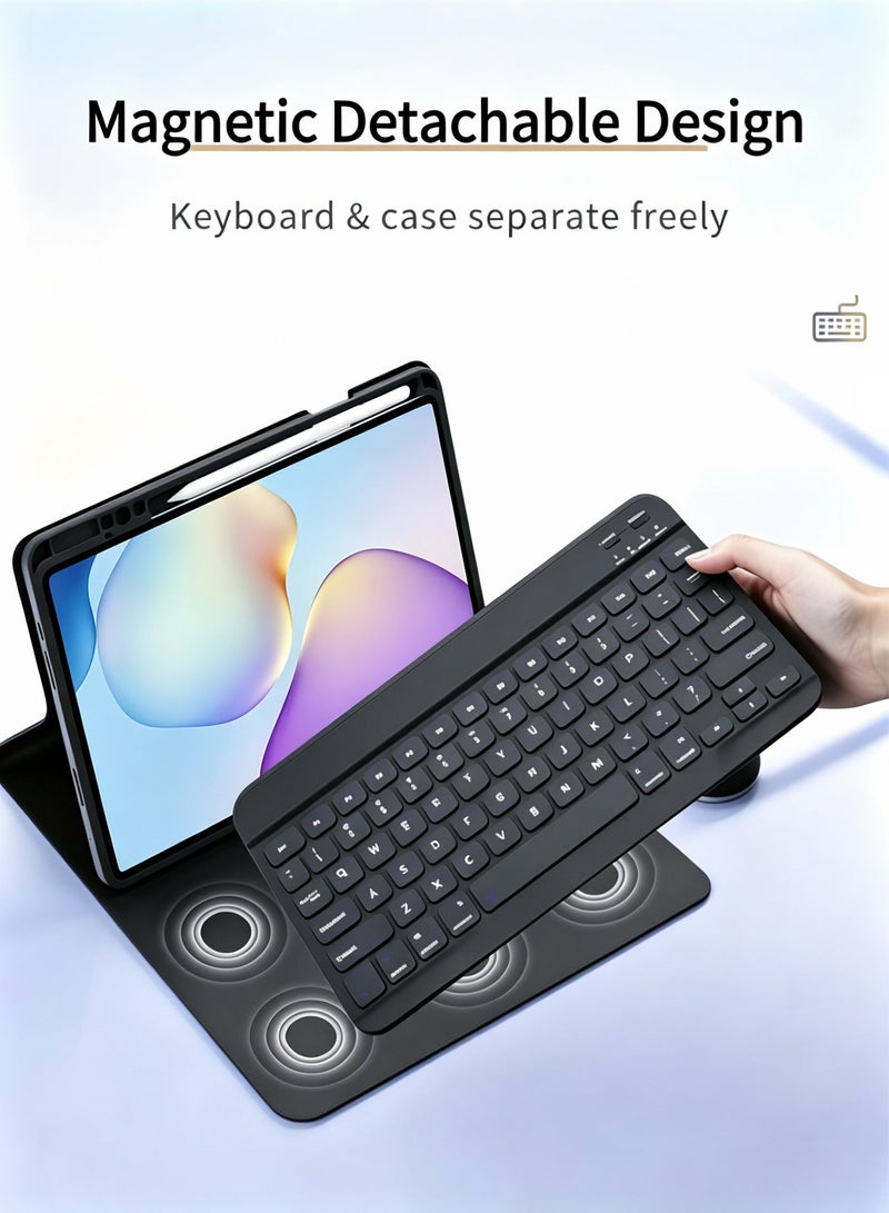 Yaqeen Keyboard Case For Huawei Matepad 11.5-Inch, Detachable Bluetooth Keyboard Case, Full Shockproof Leather Case, Gold Triangle Stand, Built-In Pen Slot, Flip Case, Smart Wakeup/Free Shutdown/2-In-1 Screen Protector/Desert Dust Film/Leather Case - Black - Image 2