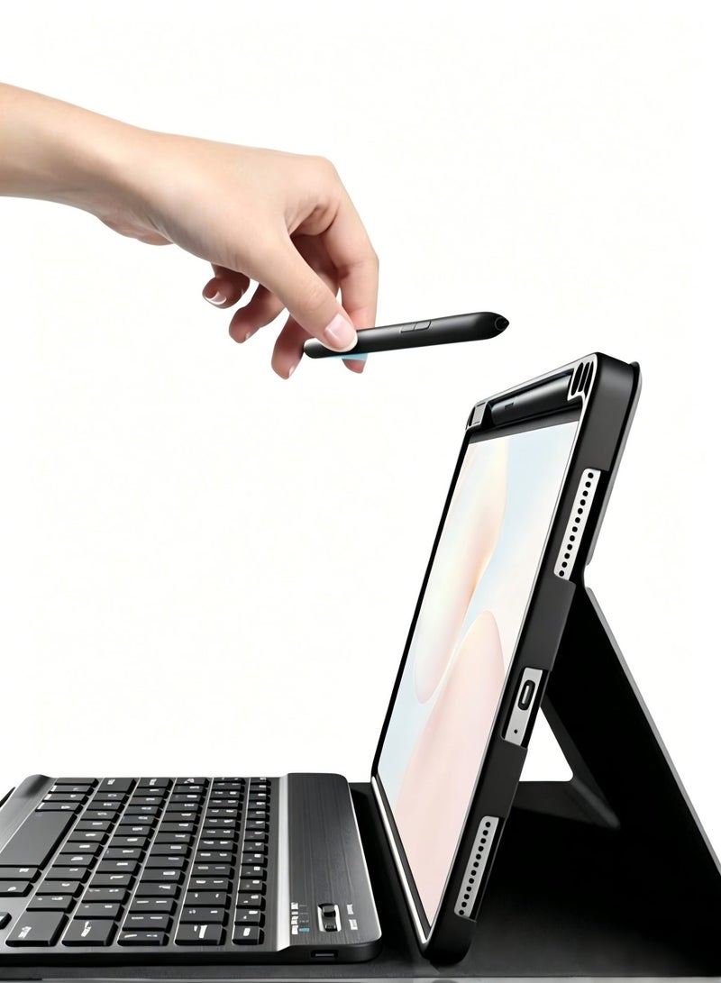 Yaqeen Keyboard Case For Huawei Matepad 11.5-Inch, Detachable Bluetooth Keyboard Case, Full Shockproof Leather Case, Gold Triangle Stand, Built-In Pen Slot, Flip Case, Smart Wakeup/Free Shutdown/2-In-1 Screen Protector/Desert Dust Film/Leather Case - Black - Image 5