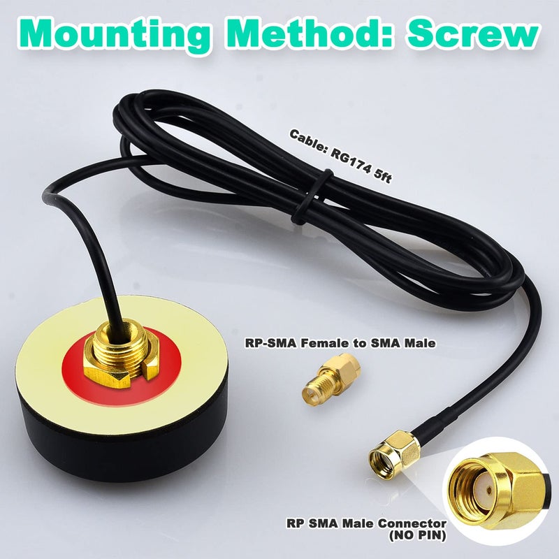 YOTENKO WiFi Puck Antenna Dual Band 2.4G 5.8 GHz, 5dBi Omni-Directional Mini Screw Mount RP-SMA Male Antenna 5ft Cable w/SMA Male to RP-SMA Female Adapter for WiFi Router Hotspot Wireless Network Card - Image 4