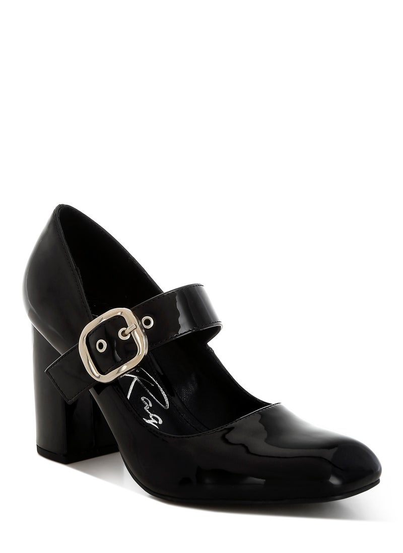 London Rag Block Heel Mary Jane Sandals in Black  - Image 2