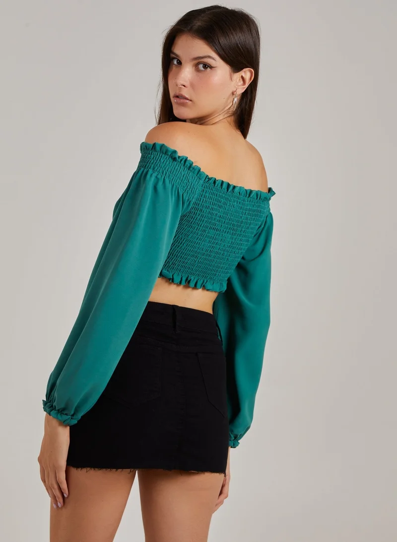 Pink Vanilla Twist Front Balloon Sleeve Crop Top