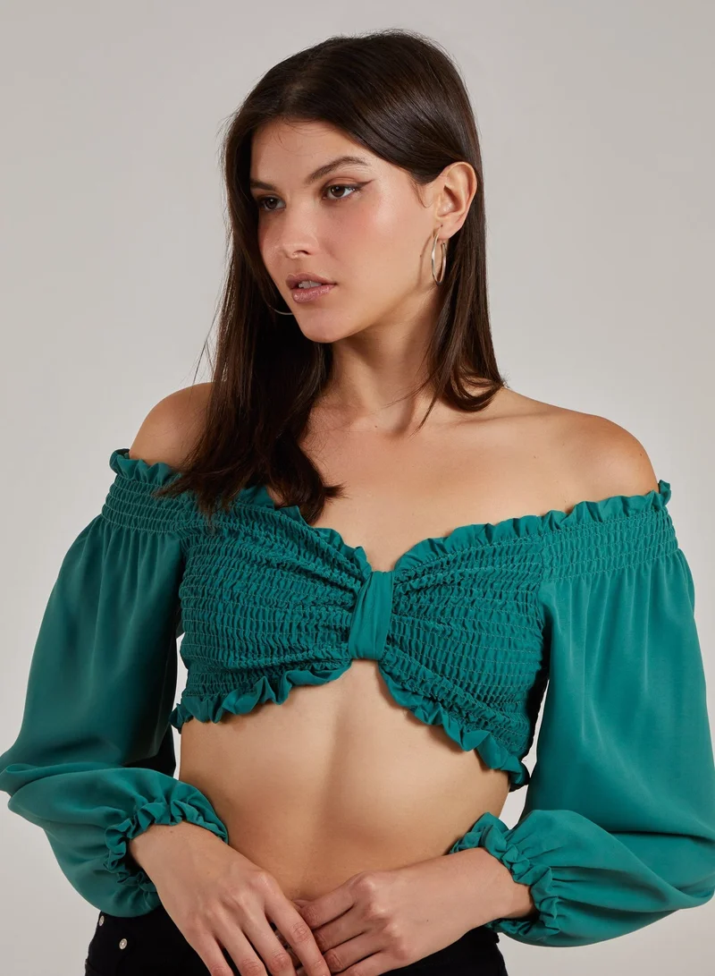 Pink Vanilla Twist Front Balloon Sleeve Crop Top