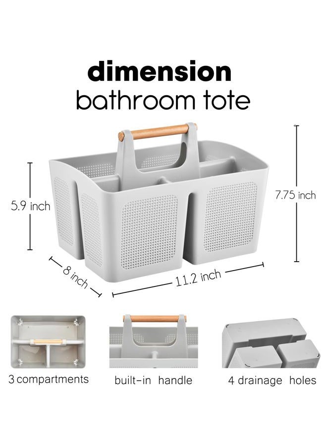 ALINK Portable Shower Caddy Basket with Compartments, Plastic Divided Cleaning Caddy Organizer Storage Tote with Handle for Bathroom, College, Dorm Room Essentials, Light Gray - Image 2