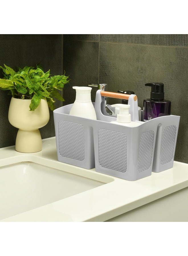 ALINK Portable Shower Caddy Basket with Compartments, Plastic Divided Cleaning Caddy Organizer Storage Tote with Handle for Bathroom, College, Dorm Room Essentials, Light Gray - Image 3