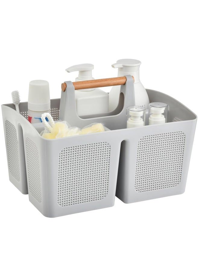 ALINK Portable Shower Caddy Basket with Compartments, Plastic Divided Cleaning Caddy Organizer Storage Tote with Handle for Bathroom, College, Dorm Room Essentials, Light Gray - Image 1