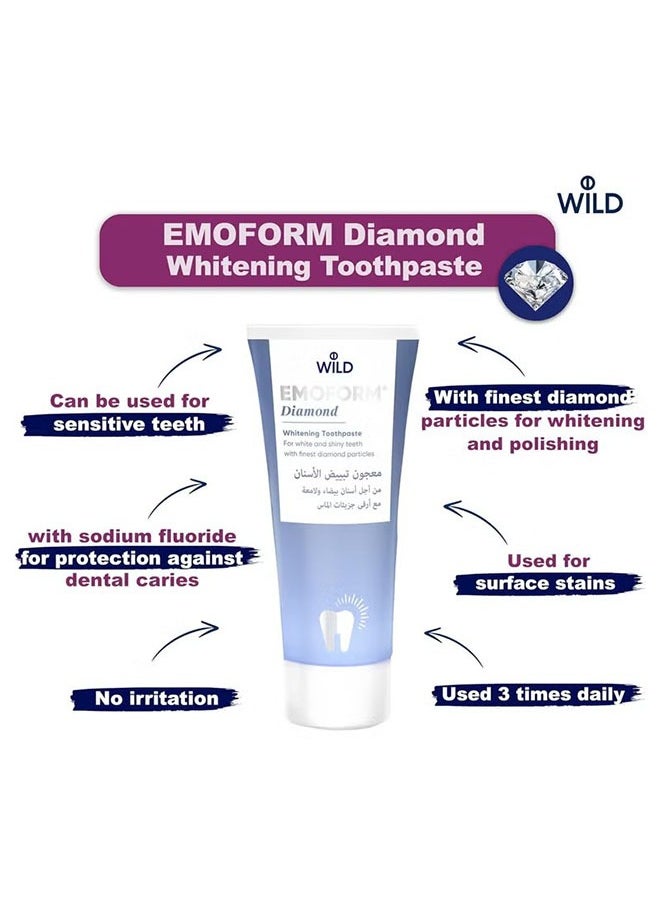 WILD - Emoform Diamond Whitening Toothpaste 75ml, White and Shiny Teeth with Superfine Diamond Particles, Whitening Zahnpaste, Whitening Toothpaste, Dentifrice Blanchissant, Dentifricio Sbiancante - Image 1
