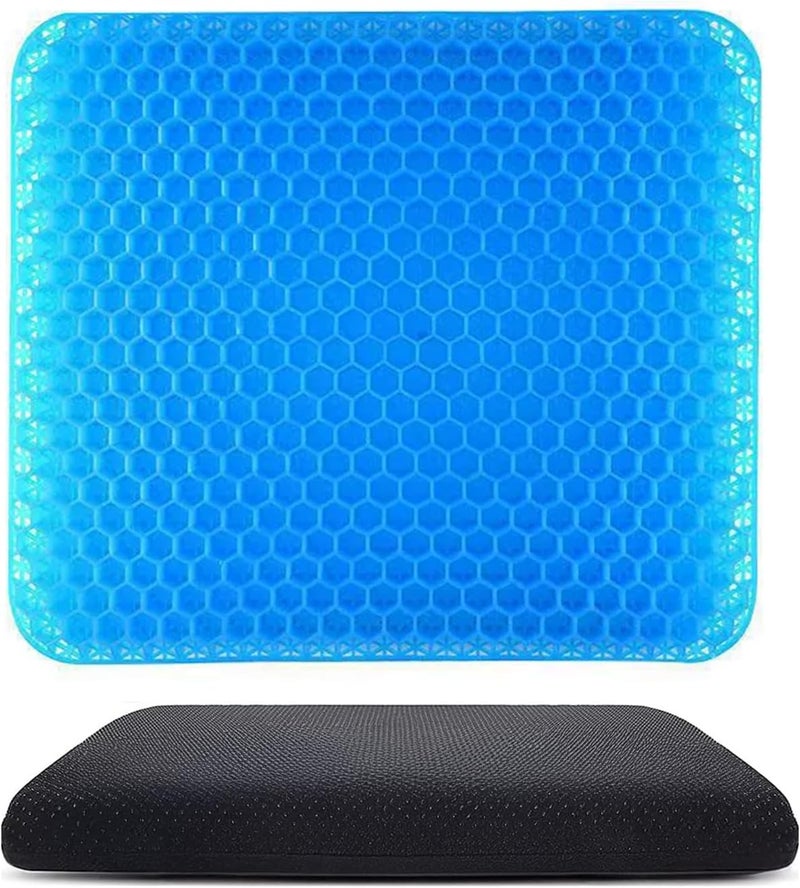 technodry Gel Seat Cushion - Honeycomb Design Double Thick Gel Cushion with Non-Slip Covers for Home Office Chair, Car, Wheelchair - Blue - Image 1