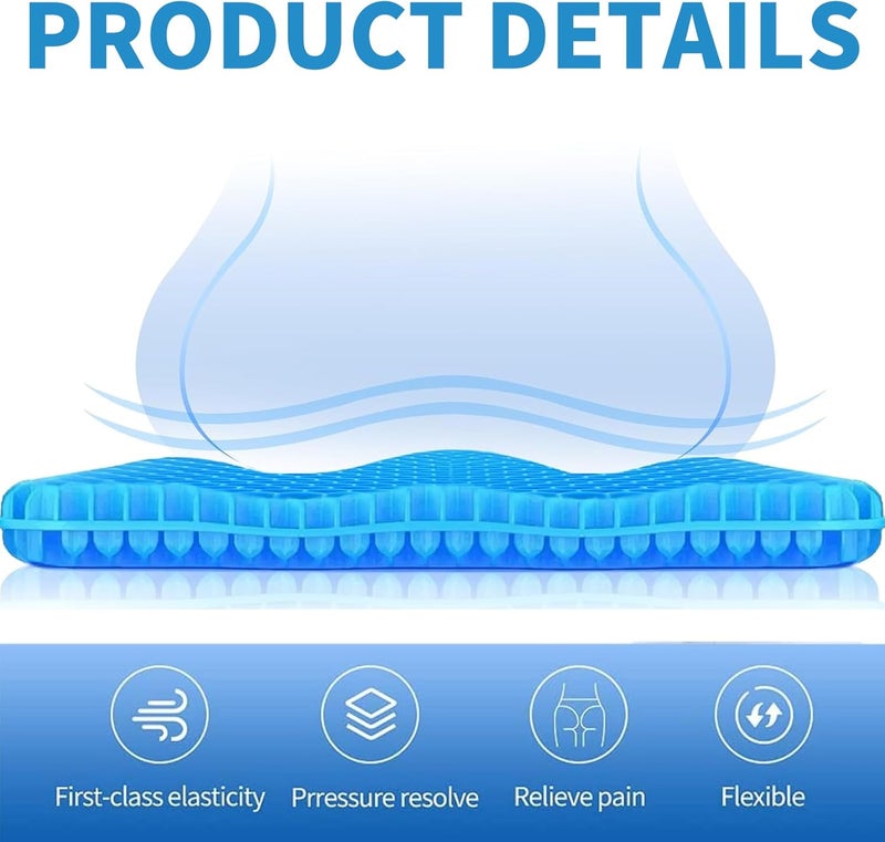 technodry Gel Seat Cushion - Honeycomb Design Double Thick Gel Cushion with Non-Slip Covers for Home Office Chair, Car, Wheelchair - Blue - Image 5