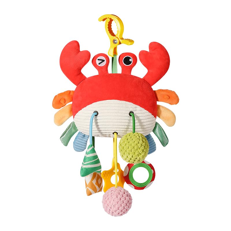 CORSTAE Car Seat Toys for Babies 012 Months Hanging Baby Activity Toy for Car Seat Stroller Crib Gym Infant Plush Rattle with Mirror Crinkle ClipOn for Boys Girls - Image 1