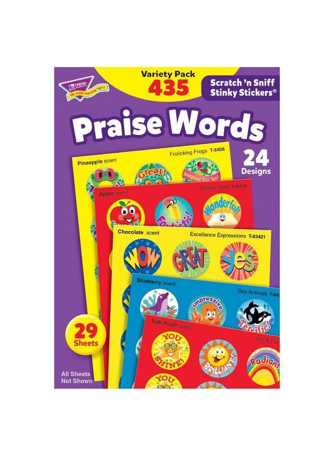 Trend Enterprises : Praise Words Scented Scratch 'N Sniff Stinky Stickers Fun For Rewards Incentives Crafts And As Collectibles 24 Different Designs 29 Sheets Included For Ages 3 And Up - Image 1