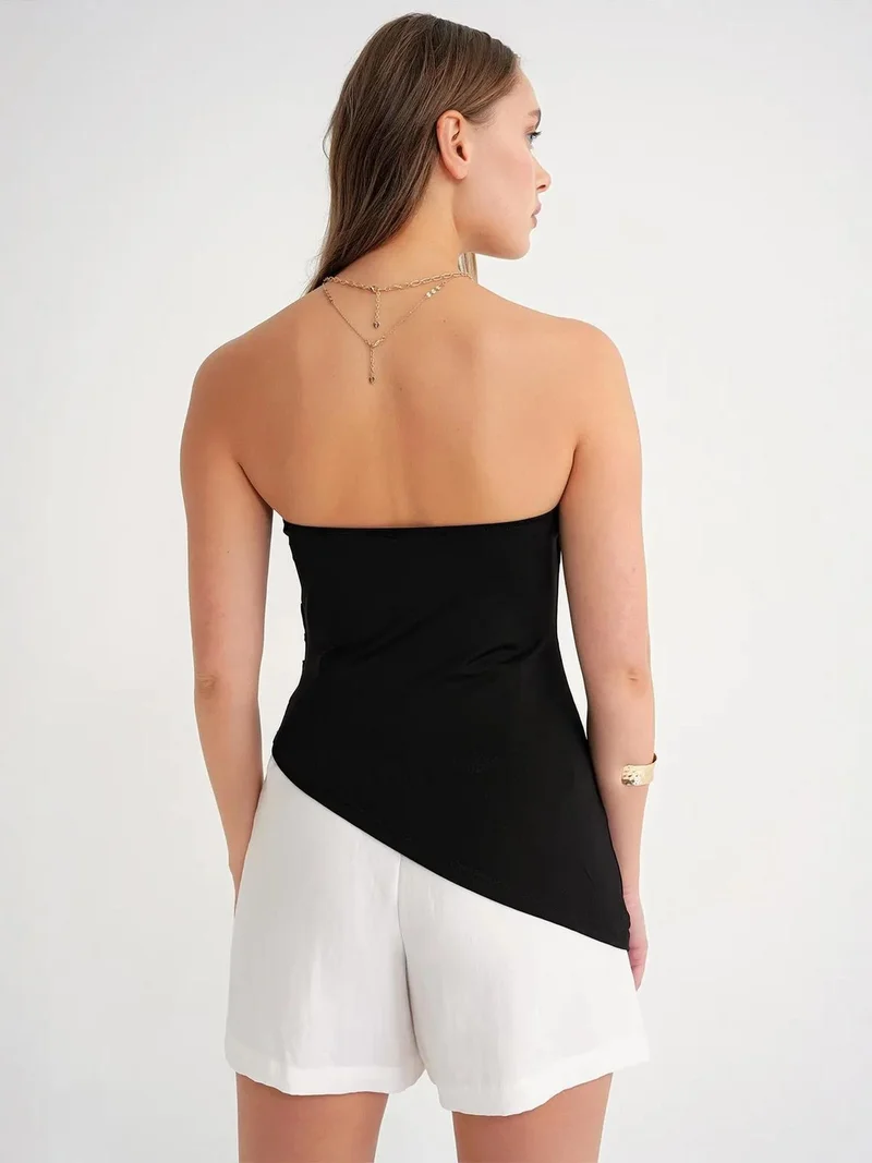 MixRay Black Mixray Strapless Draped Blouse for Women | Best Price UAE