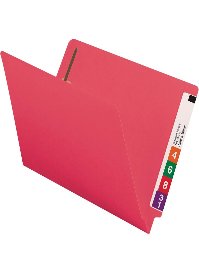 Smead Smead End Tab Fastener File Folder, Shelf-Master® Reinforced Straight-Cut Tab, 2 Fasteners, Letter Size, Red, 50 per Box (25740)  - Image 2