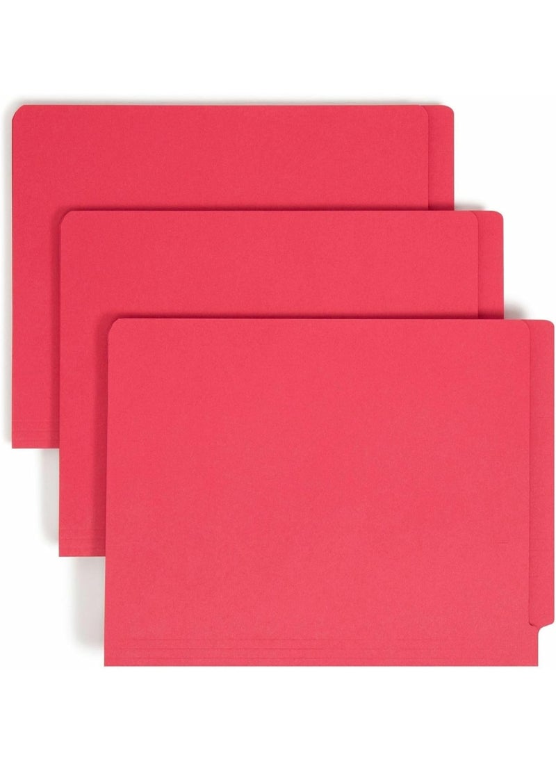 Smead Smead End Tab Fastener File Folder, Shelf-Master® Reinforced Straight-Cut Tab, 2 Fasteners, Letter Size, Red, 50 per Box (25740)  - Image 1