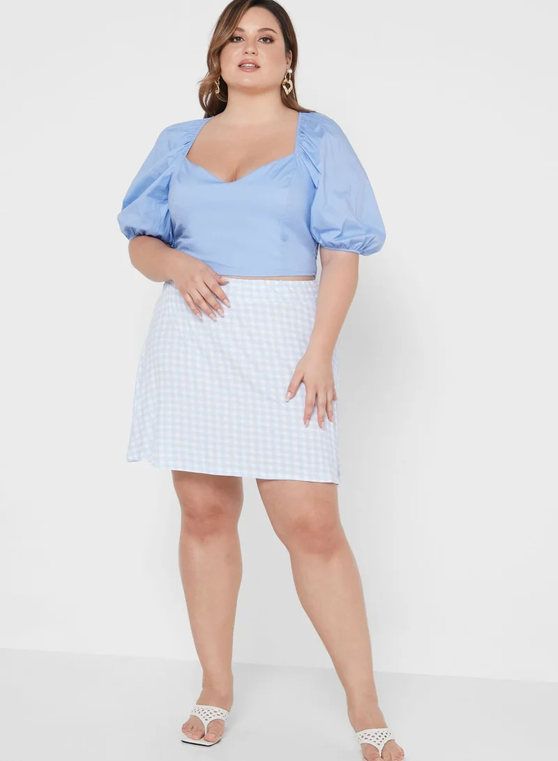 I Saw It First Curve Checked High Waist Skater Skirt