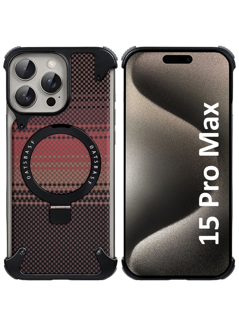 3Packs Case Cover for iPhone 15 Pro Max, Magnetic Ring Stand, Carbon Fiber Texture, Shockproof Armor, MagSafe Compatible with Two Screen Protectors - Brown - Image 3