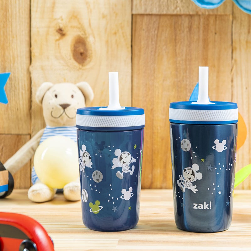 Zak Designs Disney Mickey Mouse Kelso Tumbler Set, Leak-Proof Screw-On Lid with Straw, Bundle for Kids Includes Plastic and Stainless Steel Cups with Bonus Sipper (3pc Set, Non-BPA) - Image 2