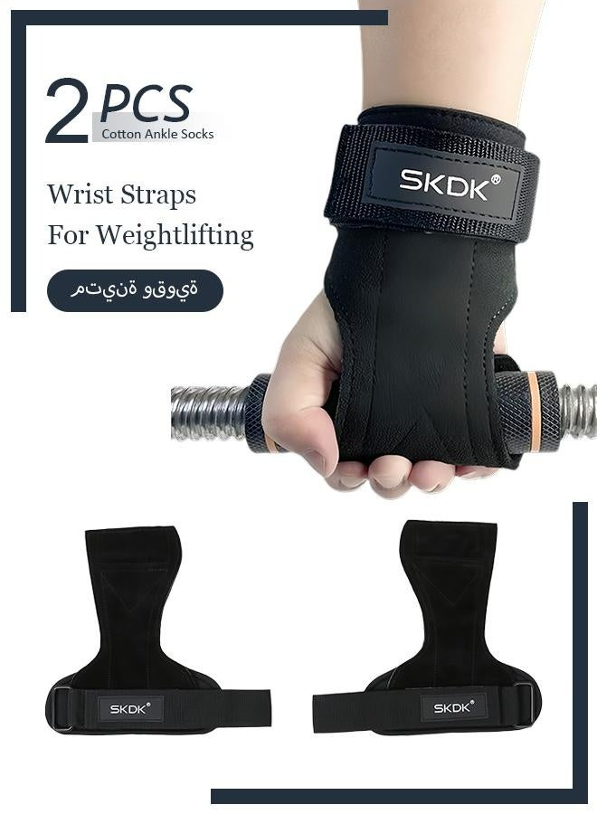SKDK 2 Pcs Wrist Straps for Weightlifting,Double Layer Leather Weightlifting Wrist Strap for Deadlift and Powerlifting, Adjustable Padded Gym Workout Lifting Wrist Gym Lifting Straps Black - Image 1