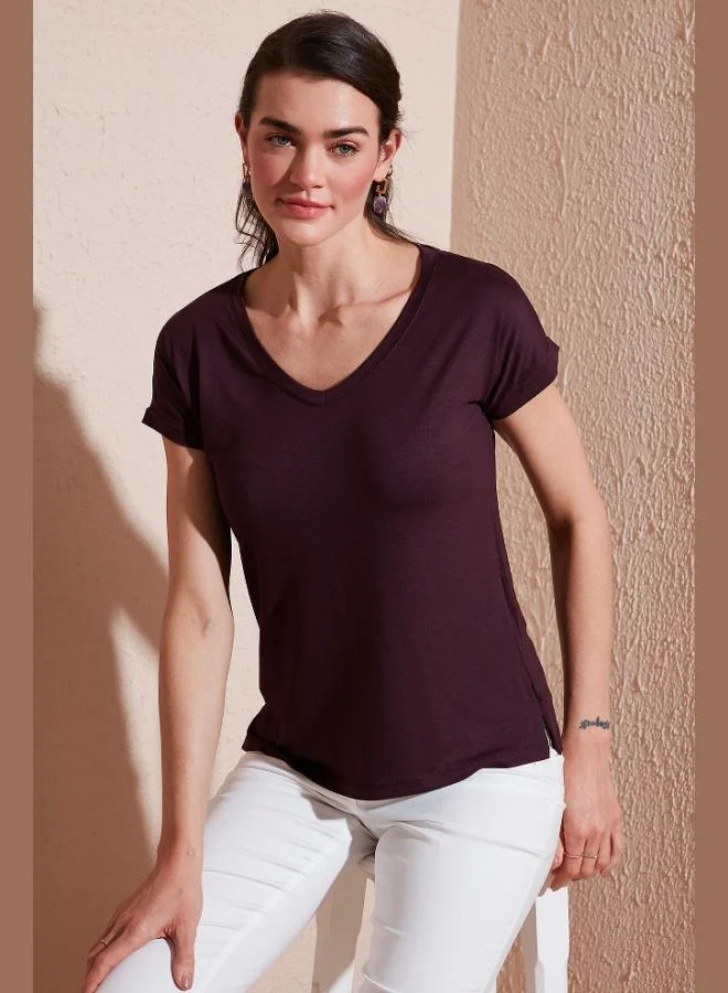 Lela Lela V-Neck Relaxed Fit Blouse with Slit, Women's Blouse 5862000