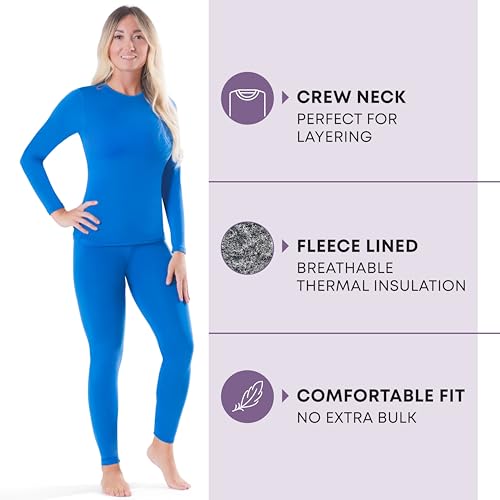 Rocky thermal underwear women long johns womens thermals top bottom set fleece lined under wear clothes base layer thermals (Small, Blue, Standard Weight (185 GSM) - Image 2