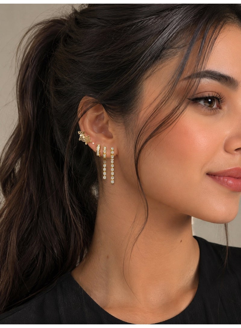 Shein Gold-Plated Stainless Steel Earrings Set for Women, Girls & Kids – Elegant Lightweight Crystal Design - Image 1