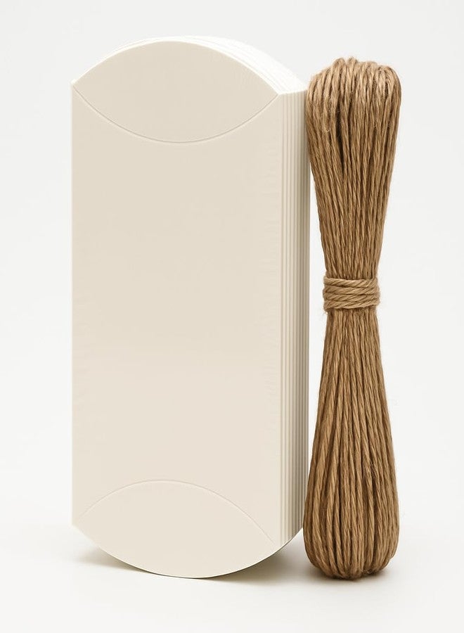 mudrit Pillow Paper Boxes - Set of 50 with Jute Twine | Decorative Folding Paper Gift Boxes for Gifting Chocolates, Dryfruits, and Candies | Size 5.5" x 3.5" (White) - Image 1