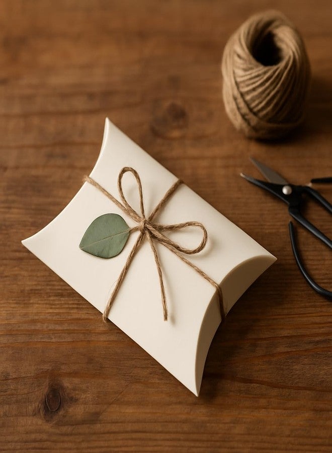 mudrit Pillow Paper Boxes - Set of 50 with Jute Twine | Decorative Folding Paper Gift Boxes for Gifting Chocolates, Dryfruits, and Candies | Size 5.5" x 3.5" (White) - Image 3