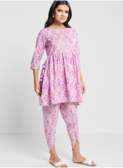 indya Floral Print Pleated Kurti & Pants Set  - Image 1