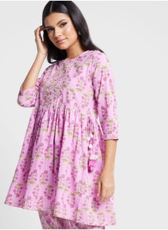 indya Floral Print Pleated Kurti & Pants Set  - Image 3