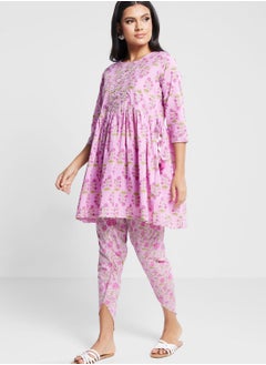 indya Floral Print Pleated Kurti & Pants Set  - Image 5