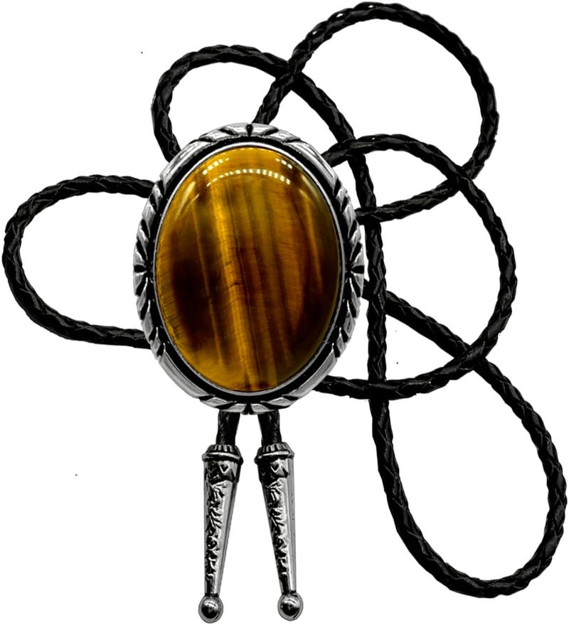 Moranse Bolo Tie with Natural Tiger Eye Stone Celtic Style Genuine and Cowhide Rope - Image 1
