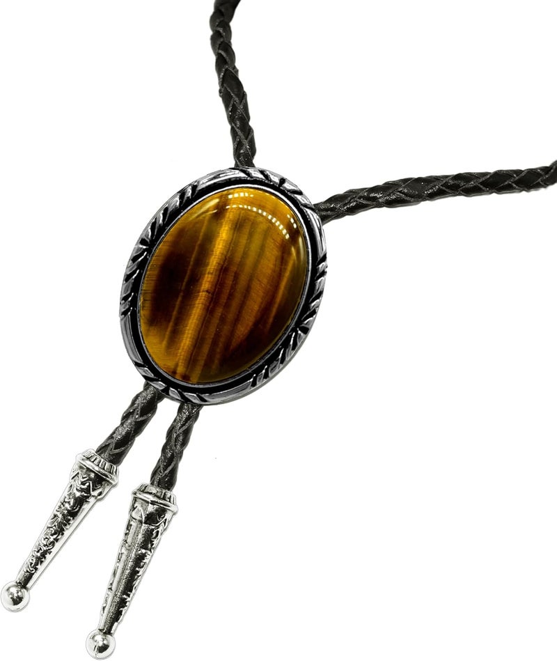 Moranse Bolo Tie with Natural Tiger Eye Stone Celtic Style Genuine and Cowhide Rope - Image 4