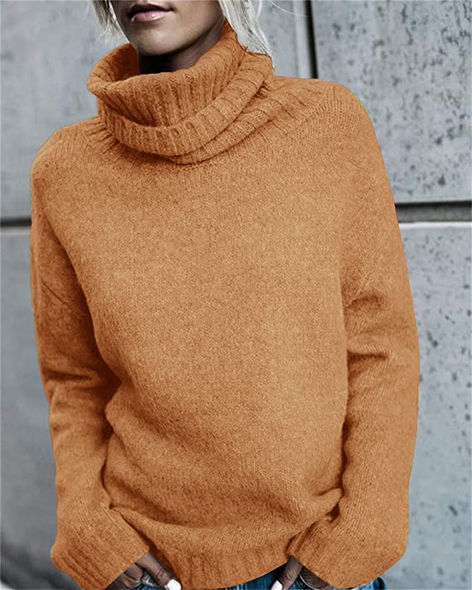 FISACE Womens Oversized Turtleneck Pullover Sweater Cable Knit Long Sleeve Sweater Tops - Image 2