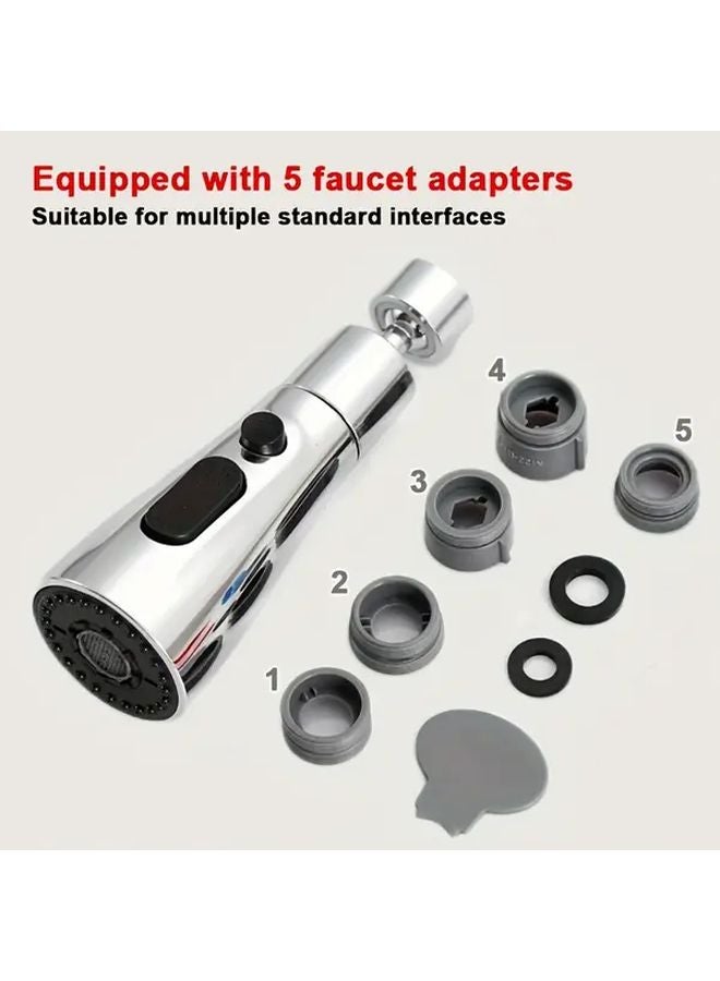 Universal Rotating Kitchen Faucet With 3 Water Modes Silvery 10pc Adapter - Image 3