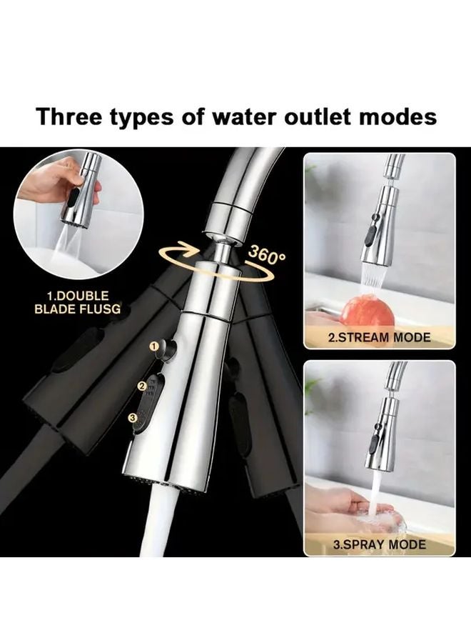 Universal Rotating Kitchen Faucet With 3 Water Modes Silvery 10pc Adapter - Image 4
