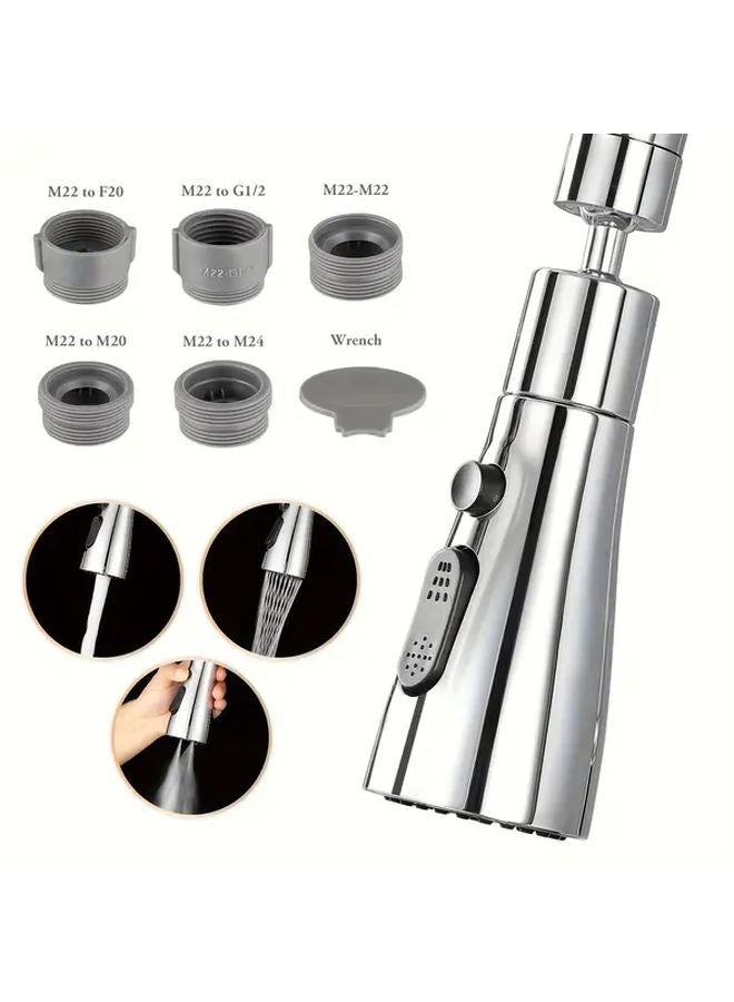Universal Rotating Kitchen Faucet With 3 Water Modes Silvery 10pc Adapter - Image 2