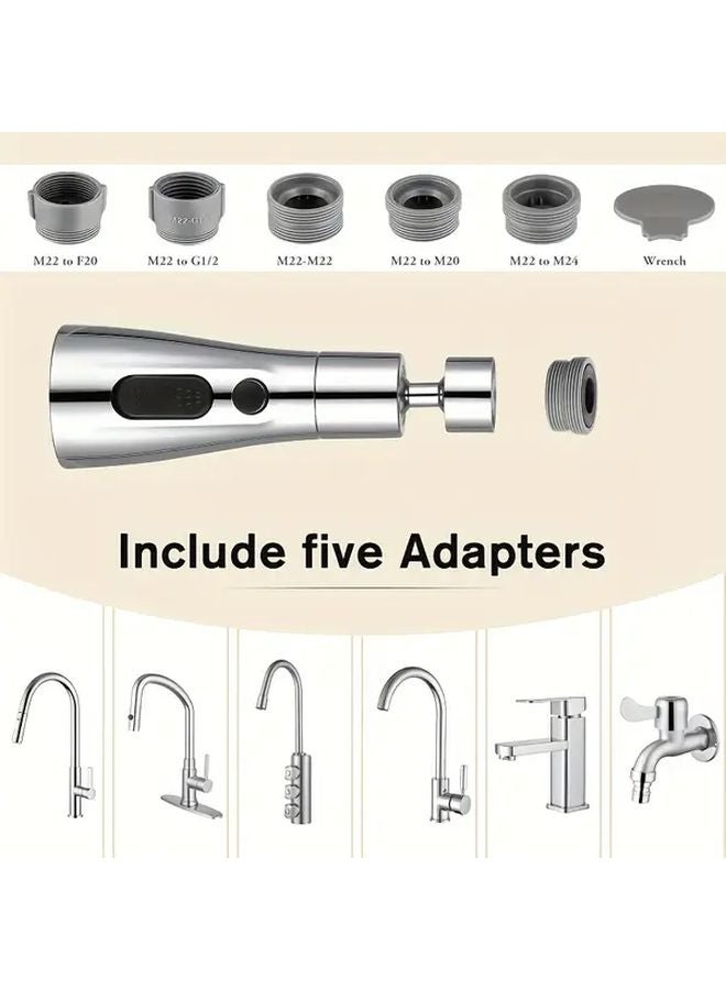 Universal Rotating Kitchen Faucet With 3 Water Modes Silvery 10pc Adapter - Image 5