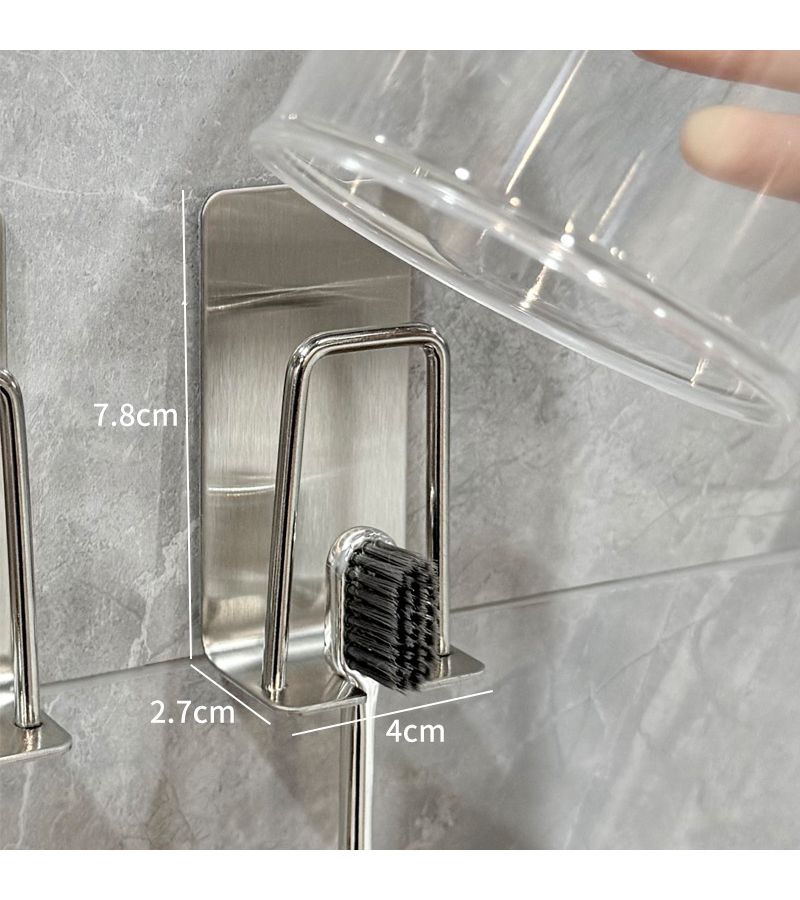Silvery 4 Pack Wall Mount Toothbrush Holder with Drainage No Drilling Stainless Steel Storage Rack - Image 4